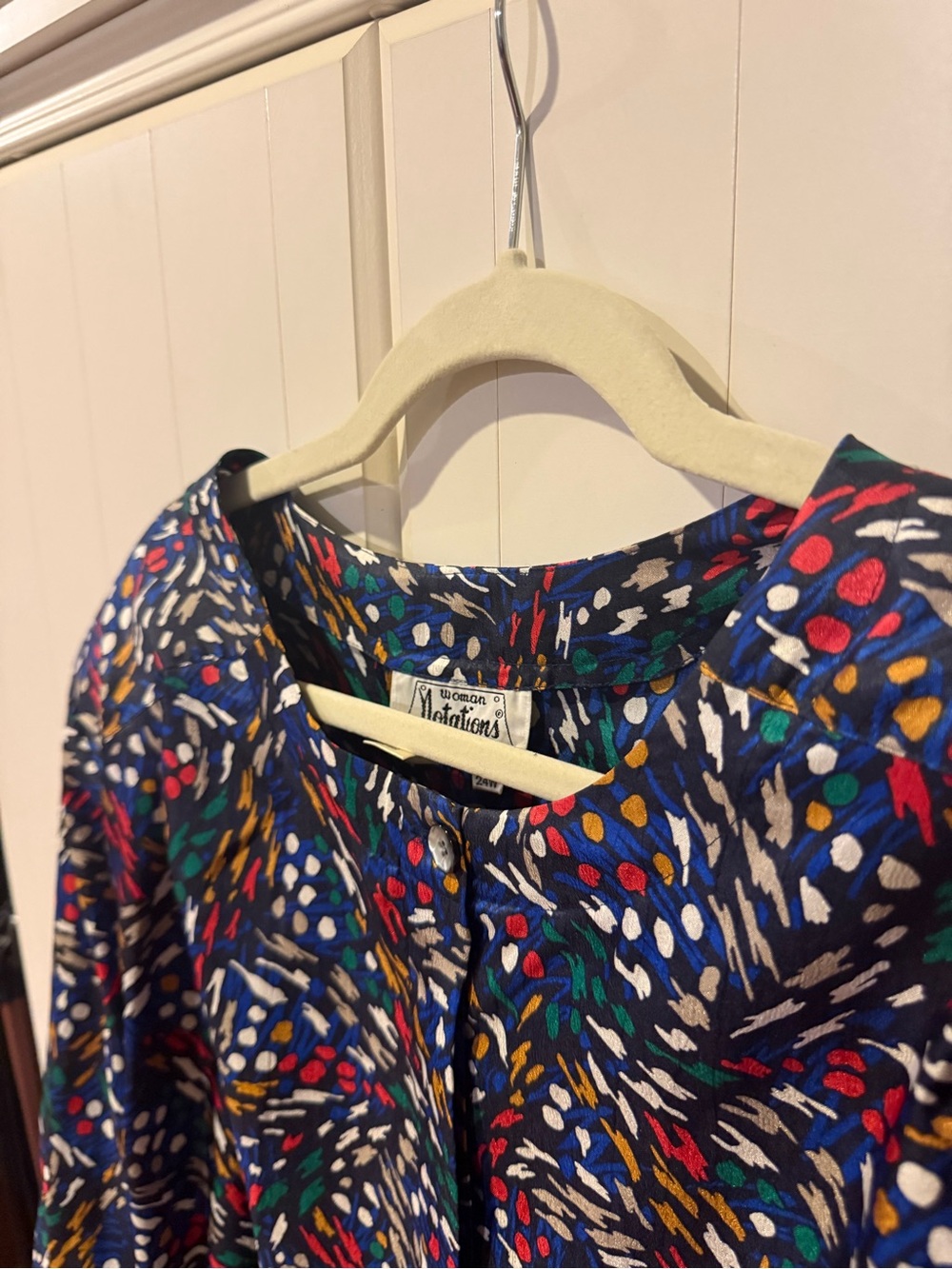 Vintage 80s Multicolor Abstract Blouse 24W Shoulder Pads Artsy Statement Top - Picture 4 of 5
